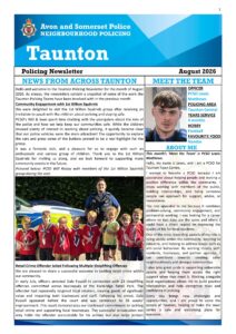 Police newsletter page with text, officer photo, and children in squirrel-themed uniforms outdoors.